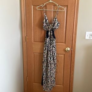 It's a Perfect Pick Navy Blue Floral Print Cutout Maxi Dress